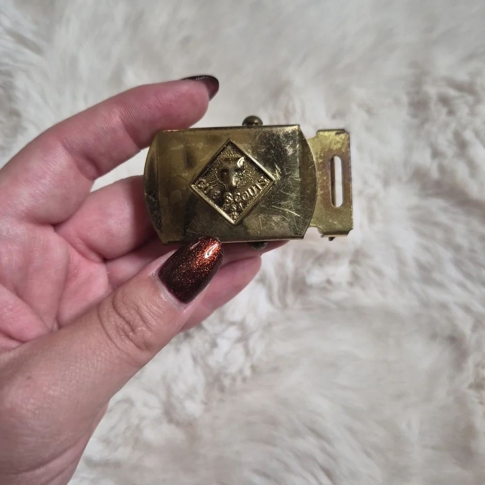 Vintage Cub Scouts Belt Buckle Solid Brass Gold Tone Camp Outdoors Kids Boys ✨️